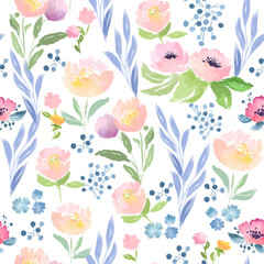 Watercolor wild flowers pattern - 428210934