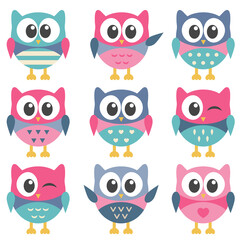 set of cute colorful owls