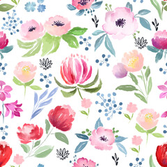Watercolor wild flowers pattern - 428210960