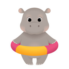 Cute summer hippo in inflatable ring
