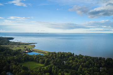 Aerial of a park by the sea
