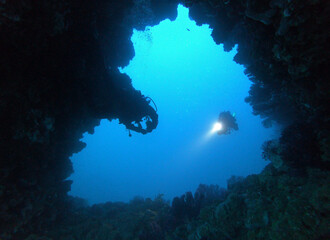 Deep dive near Campanella underwater island, Adriatic sea, Croatia