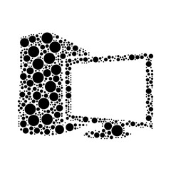 A large desktop symbol in the center made in pointillism style. The center symbol is filled with black circles of various sizes. Vector illustration on white background