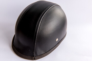 Retro aviator leather pilot helmet. Vintage object.
