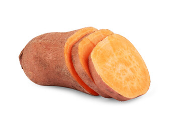 Sweet potatoes on white background