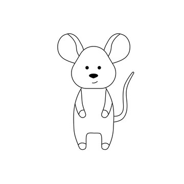 A simple silhouette of a cartoon mouse. Primitive outlines, a funny toy, a fantasy. Cute coloring book for little kids, vector illustration.
