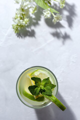 Refreshing homemade lemonade with ice and mint