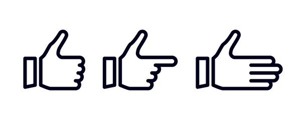 Set of hand pointer or cursor mouse clicking, Thumb up or like flat icons. Signs or symbols Hands. Vector illustration