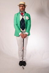 funny elderly man with golf clubs