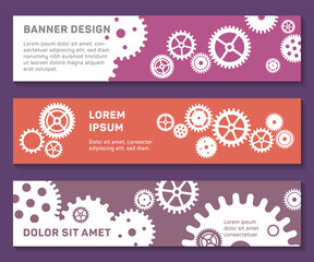 Header web banners techno gears background with geometric cogwheels.