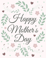 Happy mother's day vector banner with flowers, leaves and hearts. Perfect for greeting cards, websites, banners or tags.
