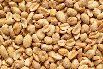 Dry roasted and seasoned salty peanuts.