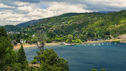 Fototapeta premium Landscape of small town San Martin de los Andes. Taken from the top of near by hill 