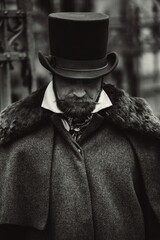 Man in Suit & Bowler Hat. Elegant man of the nineteenth century.