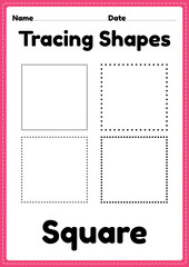 Tracing square shapes worksheet for kindergarten and preschool kids for handwriting practice and educational activities in a printable page