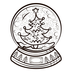 New Year symbol, Coloring page illustration antistress with Christmas Tree. Vector illustration outline for coloring book and design