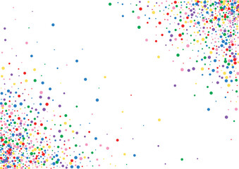 Multicolored Confetti Wedding Illustration. Round Side Background. Yellow Fall Circle. Orange Sparkle Dot Texture.