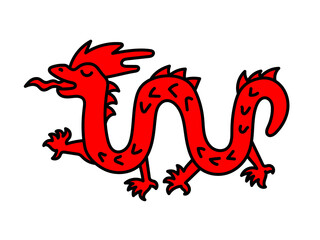 Red Dragon. Chinese horoscope 2024 year. Animal symbol vector illustration. Doodle sketch. Editable path