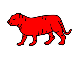 Tiger sketch. Chinese horoscope 2022 year. Animal symbol vector. Red doodle sketch. Editable path