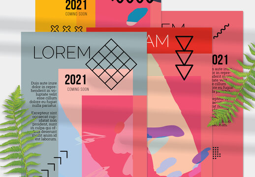 Poster Layout with Geometric Shapes and Abstract Bright Artistic Brush
