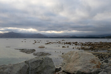 Obraz premium Atardecer en Bahía del Sur, Kaikoura, Nueva Zelanda