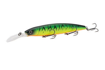 Wobbler with hooks for fishing as bait for fish, which is used for spinning. Fishing tackle for a fisherman.