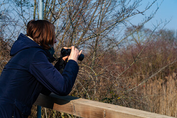 Fototapeta premium Woman with Binoculars