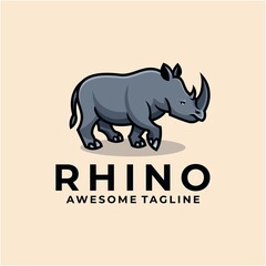 Rhino cartoon illustration logo design vector