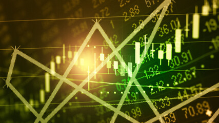 Financial data of stock market in term of a digital prices on LED display. A number of daily market price and quotation of prices chart to represent candle stick tracking in Forex trading.