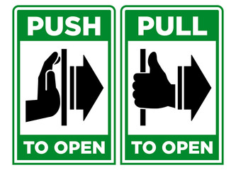 Push and pull to open door signs. Vector on transparent background