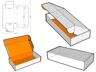 Cardboard box for sending mail.  Ease of assembly, no need for glue (Internal measurement 20x10x4 cm) and Die-cut Pattern. The .eps file is full scale and fully functional. Prepared for real cardboard