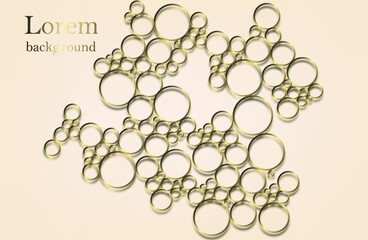 gold rings, bulbs with shadow. modern light background. banner for the cover of a magazine or newspaper.