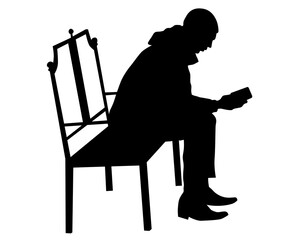 Resting people sitting on a park bench. Isolated silhouettes on a white background