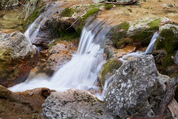 Waterfall at the birth of the Mundo River on Riopar, Albacete, Spain