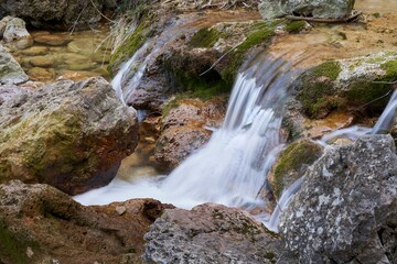 Waterfall at the birth of the Mundo River on Riopar, Albacete, Spain