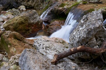 Waterfall at the birth of the Mundo River on Riopar, Albacete, Spain