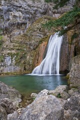 Fototapeta premium Waterfall at the birth of the Mundo River on Riopar, Albacete, Spain