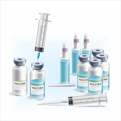 Covid-19 corona virus vaccination with vaccine bottle and syringe injection tool for covid19 immunization treatment. Concept of Vaccines to provention or fight against Coronavirus