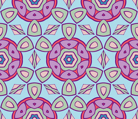 Abstract colorful doodle flower seamless pattern. Floral background. Mosaic, tile of thin line ornament.
