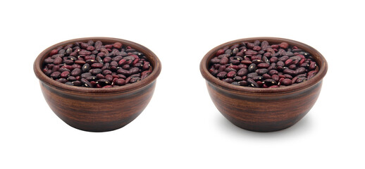 ceramic bowl with red beans isolated on white background with shadow and no shadow