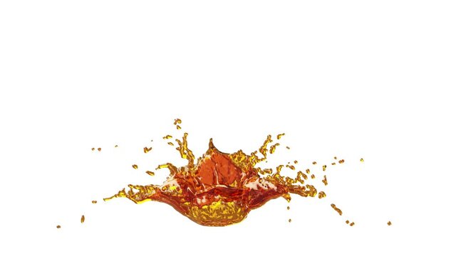 Olive oil splash with droplets on black background. 3d illustration.