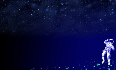 Fototapeta na wymiar starry sky and astronaut blue and black tones background