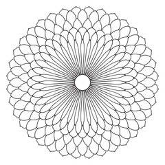 Abstract doodle curly thin line round frame isolated on white background. Mandala border. 