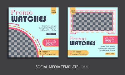 Set of Editable minimal square banner template. for promotion watches. Suitable for social media post and web internet ads.	