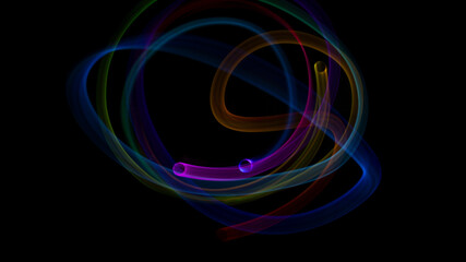 Abstract rotating neon lights texture with black empty copy space inside. colored rainbow rays in a circle and in a frame, on a black background, they are spinning multi-colored
