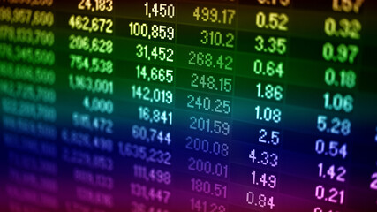 Fototapeta premium Stock market data on digital LED display. Fundamental and technical analysis with candle stick graph chart of stock market trading to represent about Bullish and Bearish point.