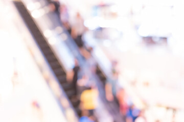 Abstract defocused or blurred background of the shopping mall with nice department store interior. which including of people and shop store.	