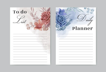 To do list planner template with watercolor floral background