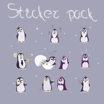 Sticker pack Set of stickers Funny Cute Penguins Suspicion Question Love Monday morning Anger
Celebration