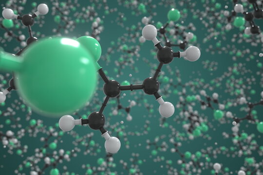 Chloroprene molecule, ball-and-stick molecular model. Chemical 3d rendering
